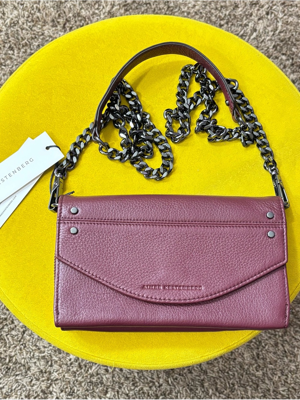 Aimee Kestenberg Wine Leather Chain Strap Shoulder Bag